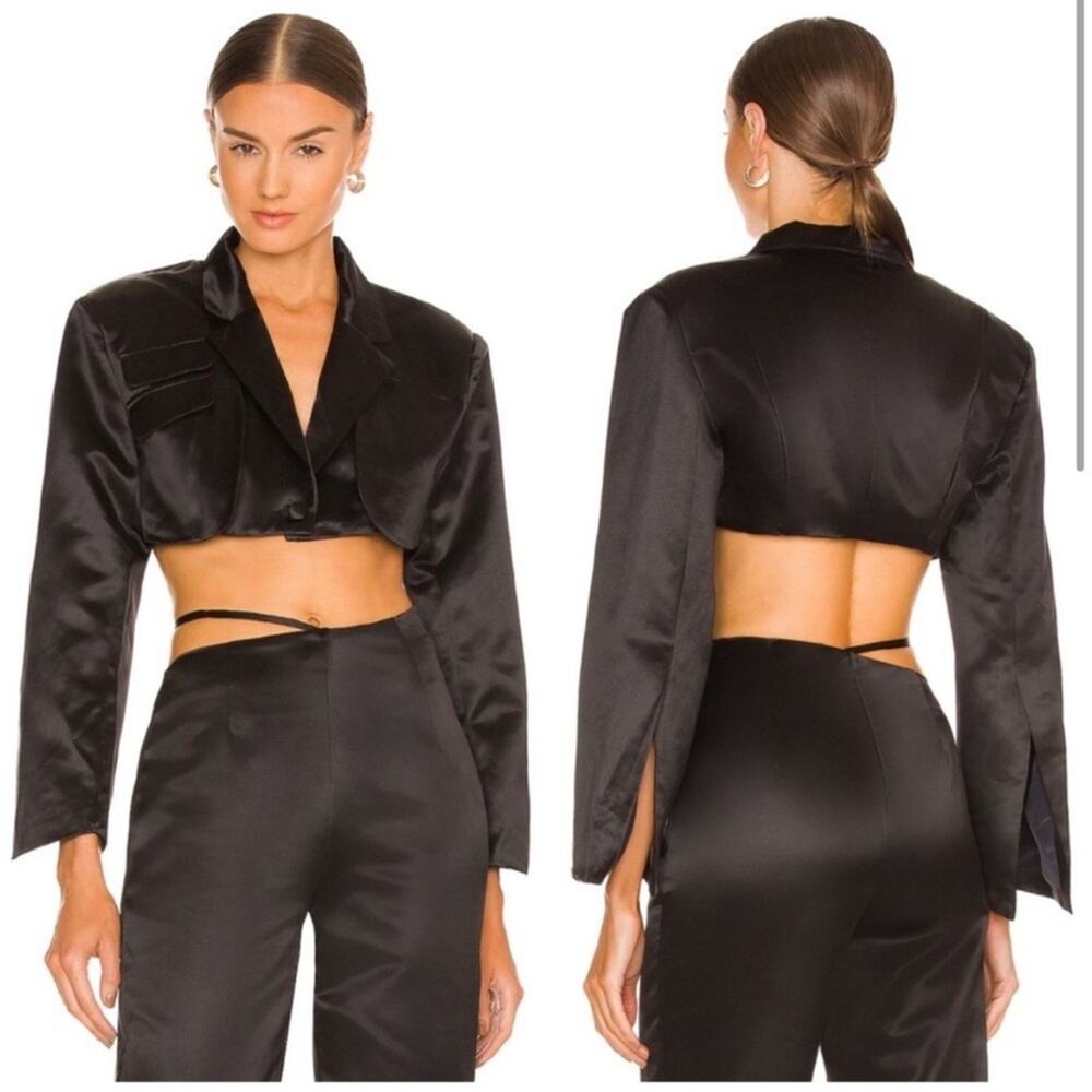Atior Canyon black cotton silk blend cutout cropped blazer US6